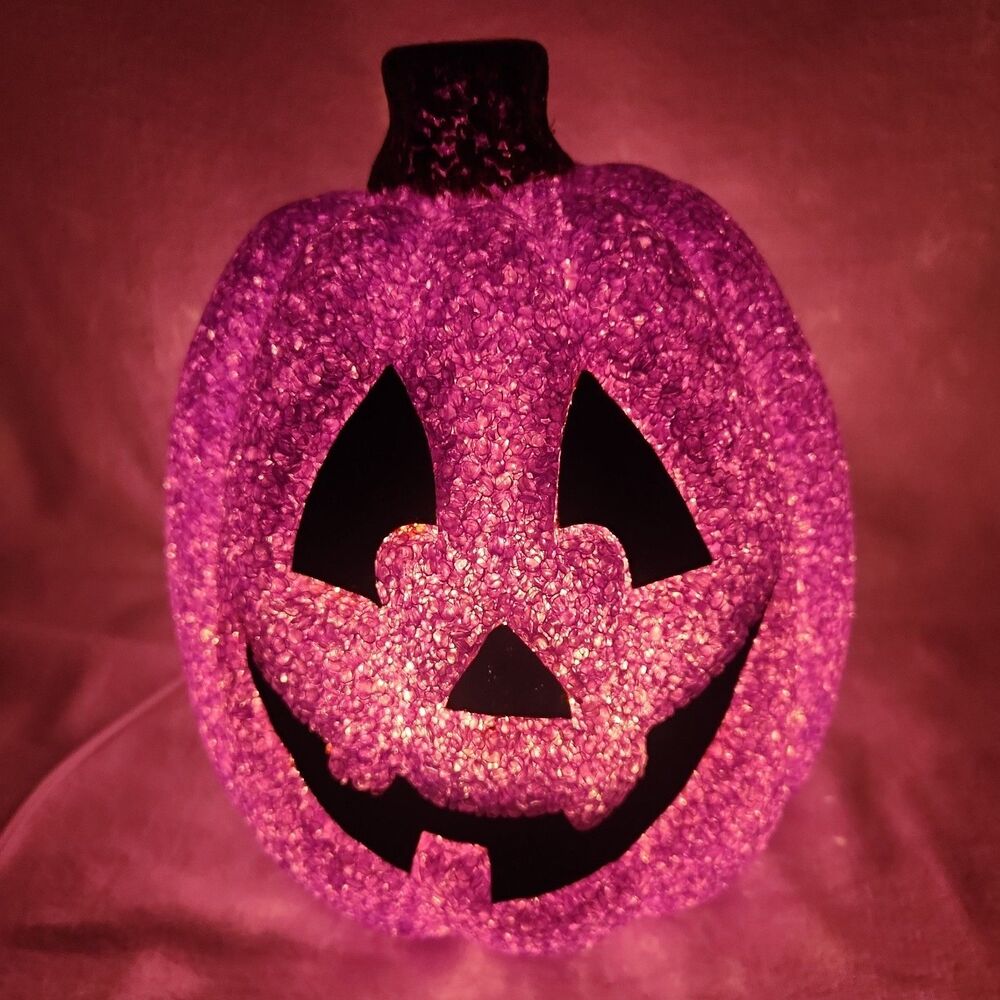 Decoration Lighted Jack-O-Lantern Melted Popcorn Beads 10" Pumpkin Seasons VTG